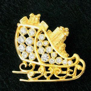 Vitg Christmas Gold Santas Sleigh Brooch Pin